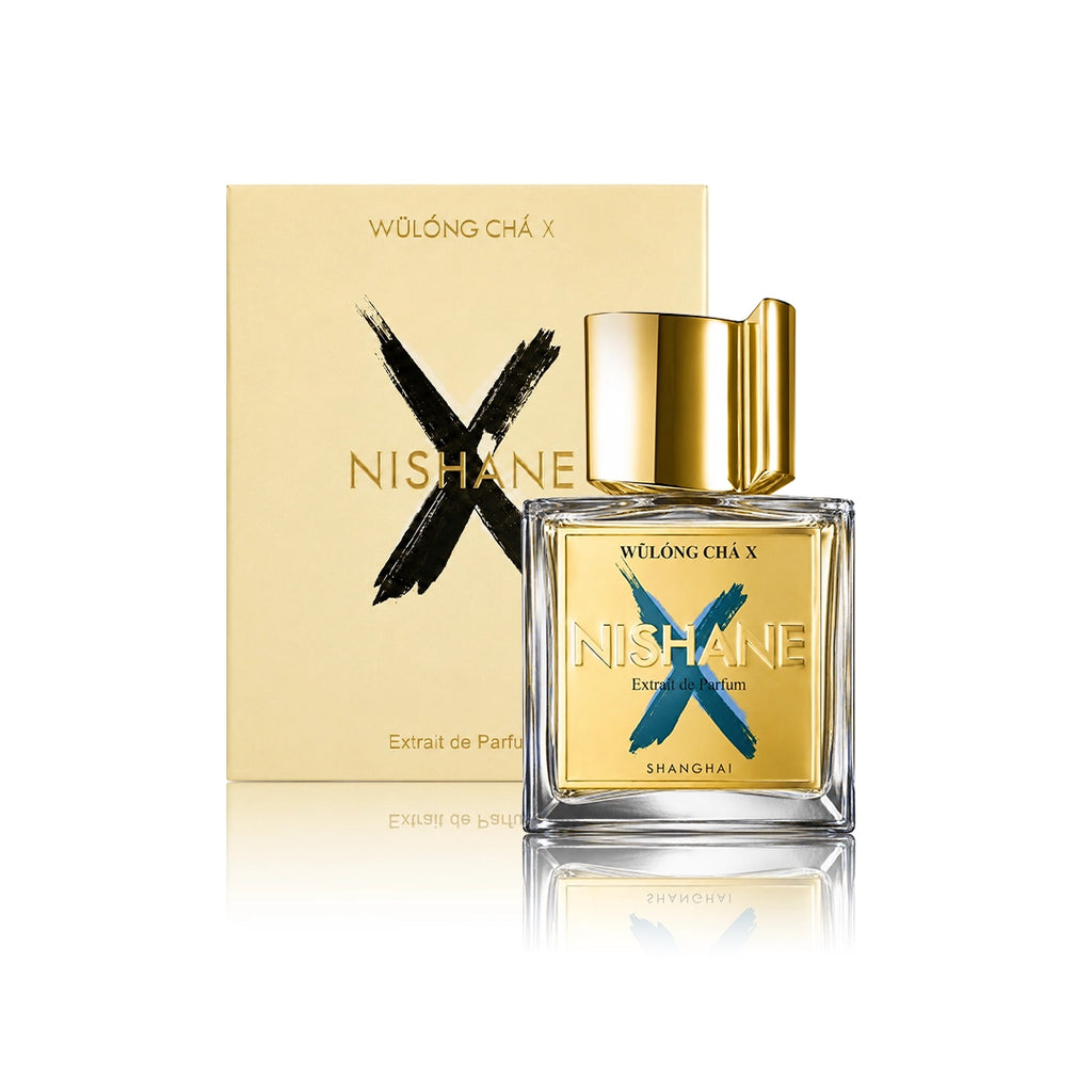 Nishane Wulong Cha X Extrait de Parfum 100 ml Flakon mit Originalverpackung auf weißem Hintergrund
