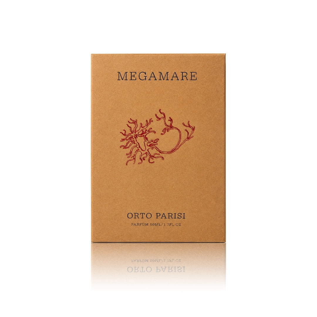 Orto Parisi Megamare Extrait de Parfum 50 ml mit Originalverpackung auf weißem Hintergrund