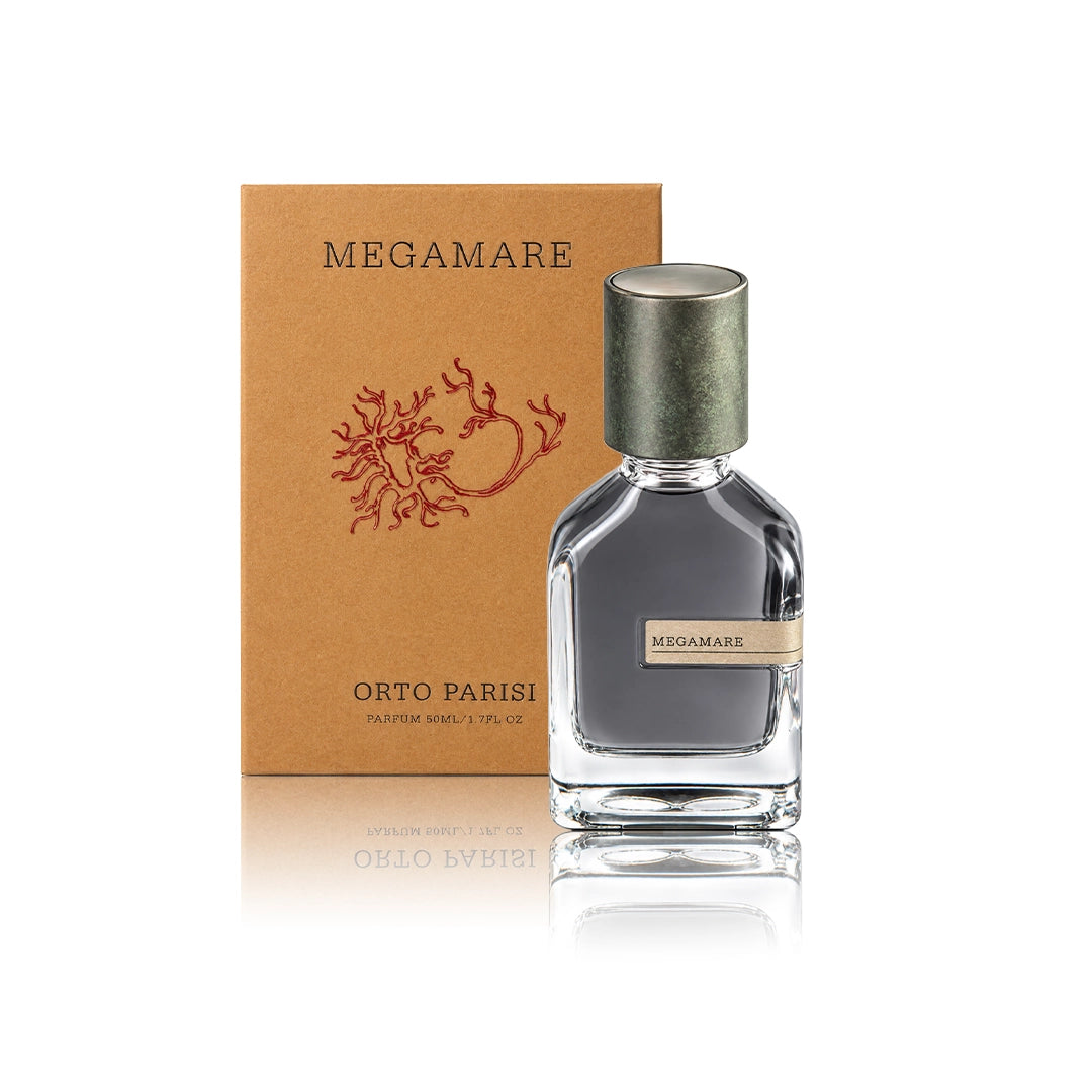 Orto Parisi Megamare Extrait de Parfum 50 ml Flakon mit Originalverpackung auf weißem Hintergrund