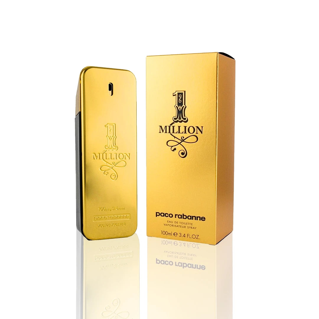 Paco Rabanne 1 Million Eau de Toilette 100 ml Flakon mit Originalverpackung auf weißem Hintergrund