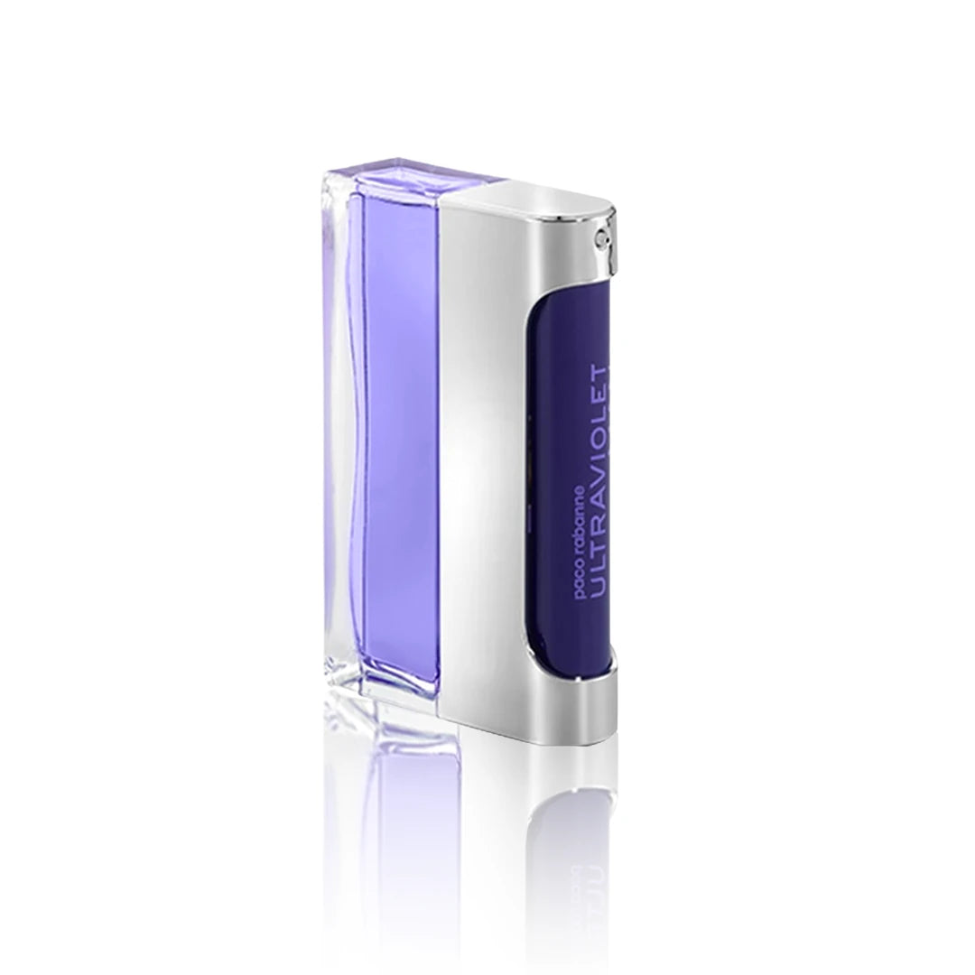 Paco Rabanne Ultraviolet Man Eau de Toilette Spray 100 ml Flakon auf weißem Hintergrund