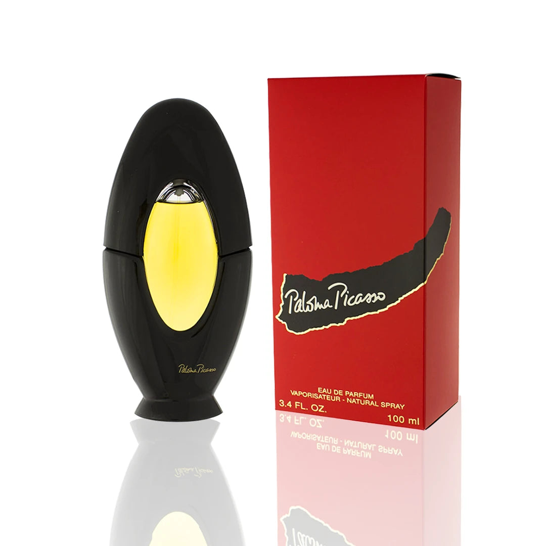 Paloma Picasso Eau de Parfum 100 ml Flakon mit Originalverpackung auf weißem Hintergrund