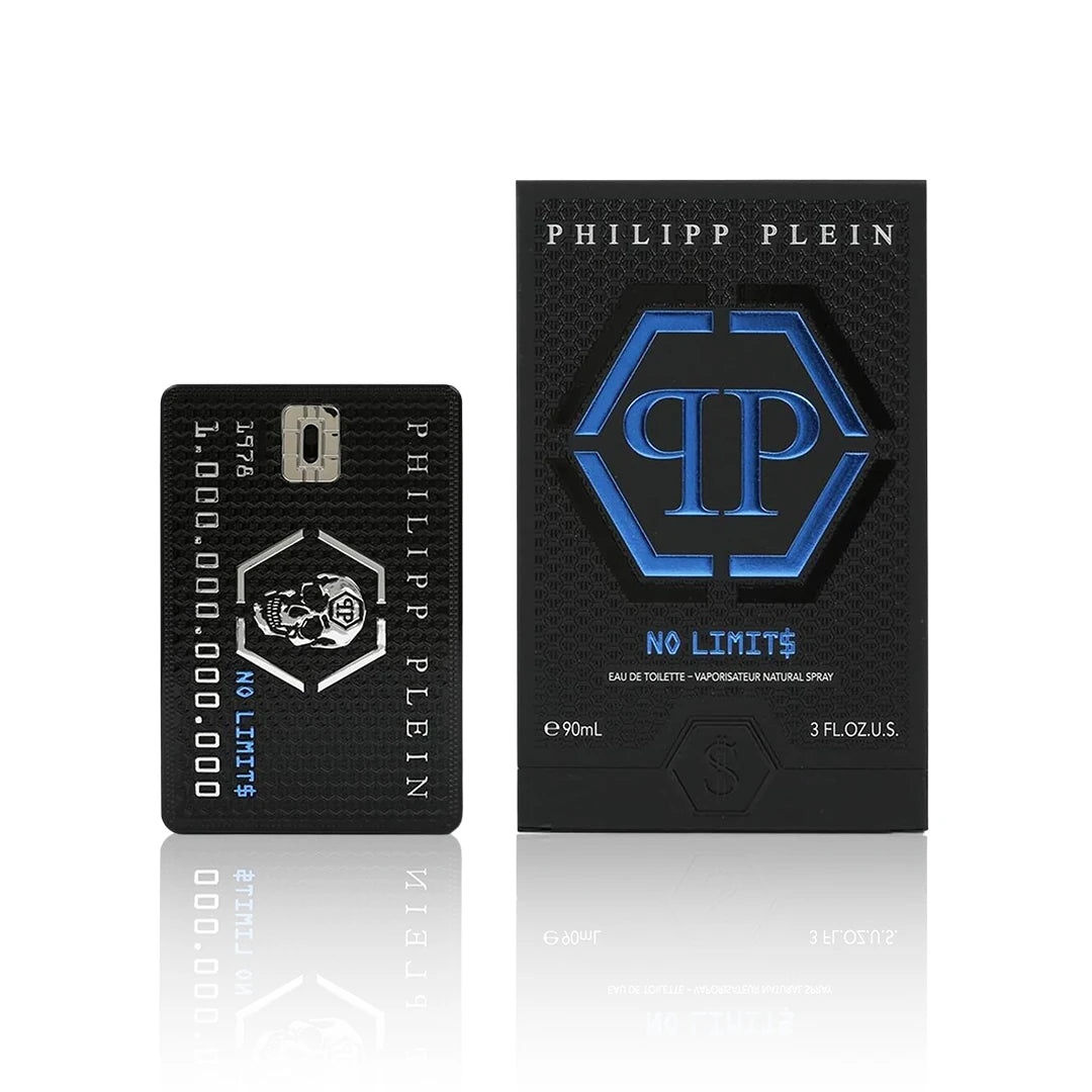Philipp Plein No Limits Super Fresh Eau de Toilette 90 ml Flakon mit Originalverpackung auf weißem Hintergrund