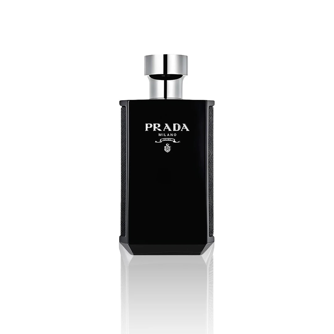 Prada L’Homme Intense Eau de Parfum 100 ml Flakon auf weißem Hintergrund