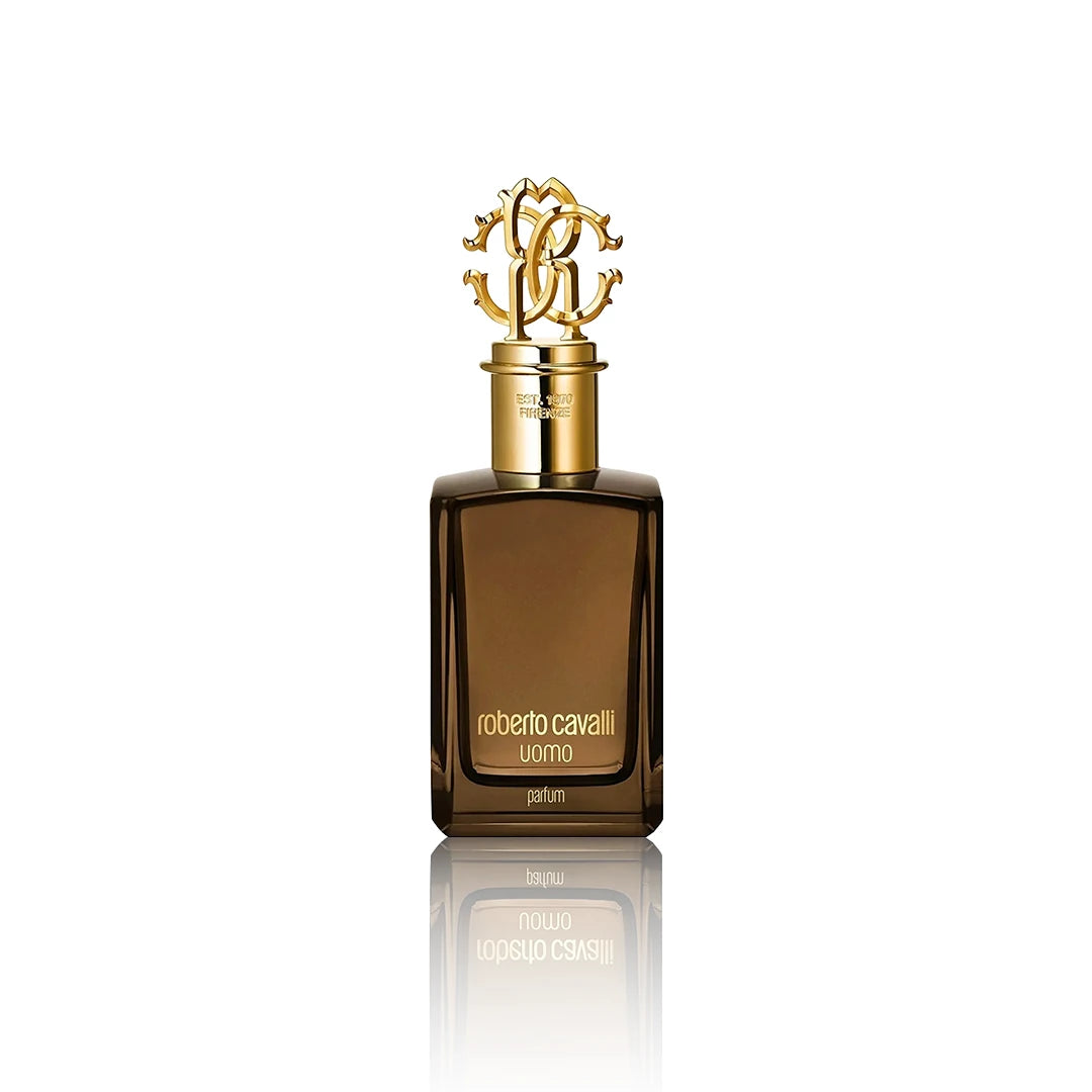Roberto Cavalli Uomo Parfum 100 ml Flakon auf weißem Hintergrund
