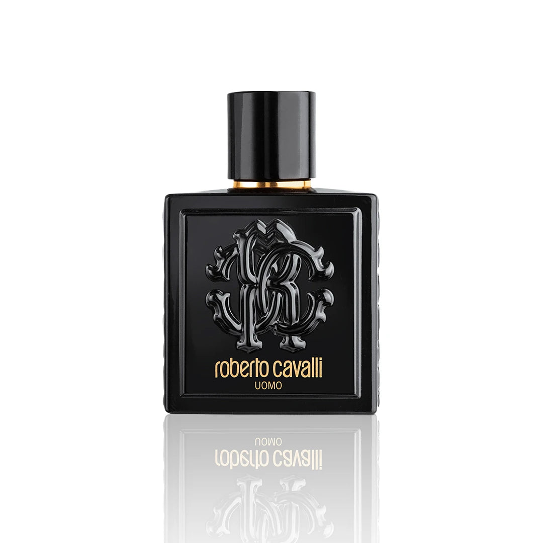 Roberto Cavalli Uomo Eau de Toilette 100 ml Flakon auf weißem Hintergrund