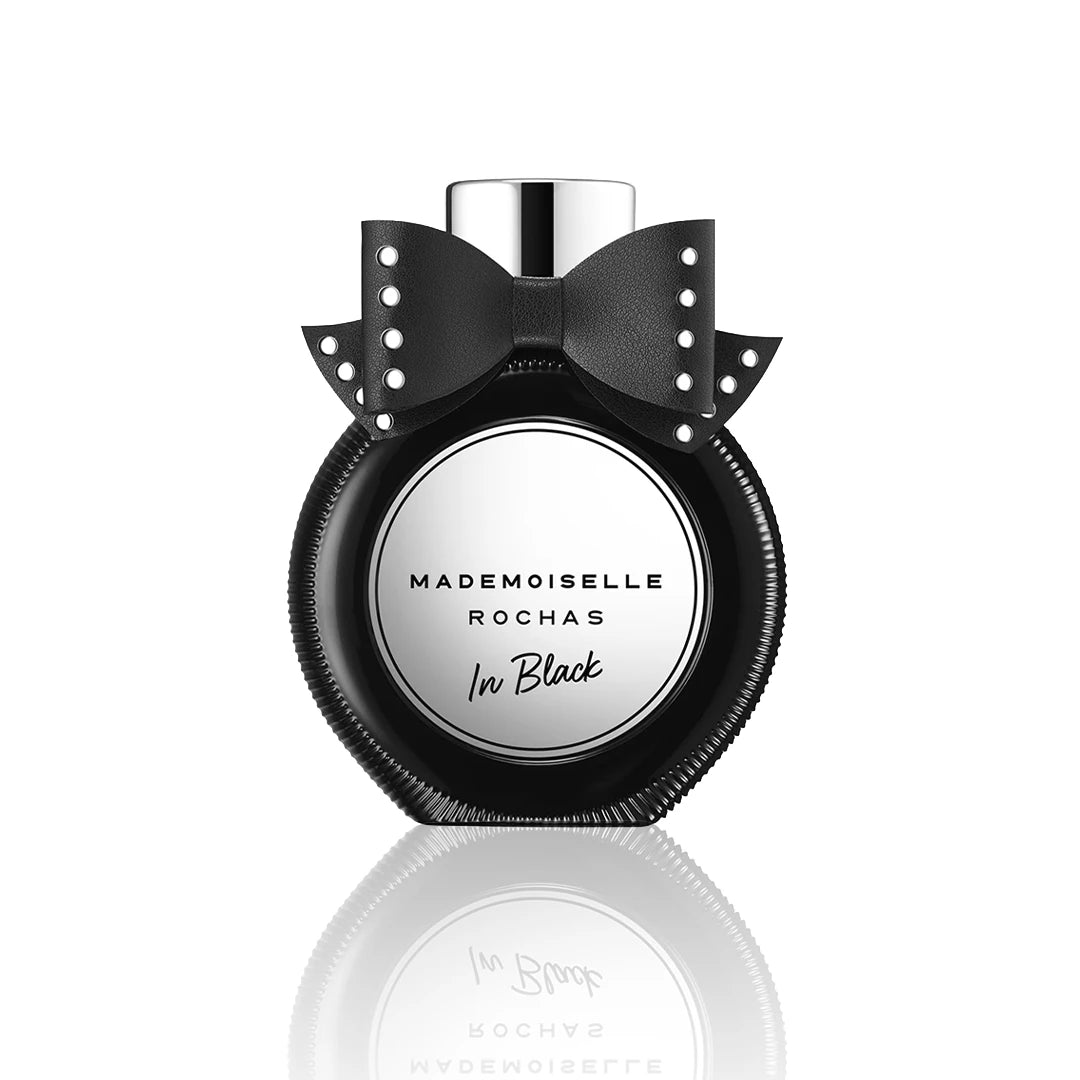 Rochas Mademoiselle In Black Eau de Parfum 90 ml Flakon auf weißem Hintergrund