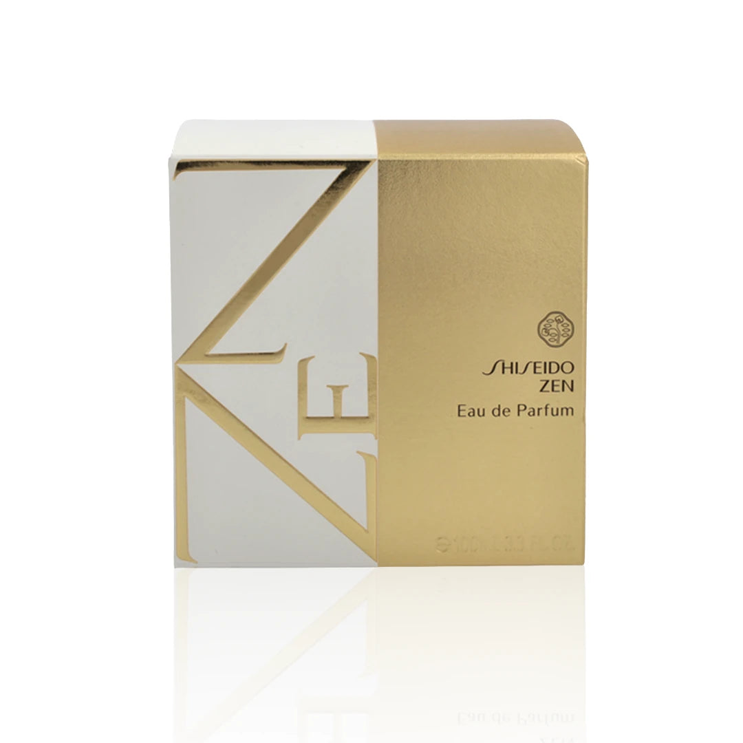 Shiseido Zen Eau de Parfum 100 ml Flakon mit Originalverpackung auf weißem Hintergrund