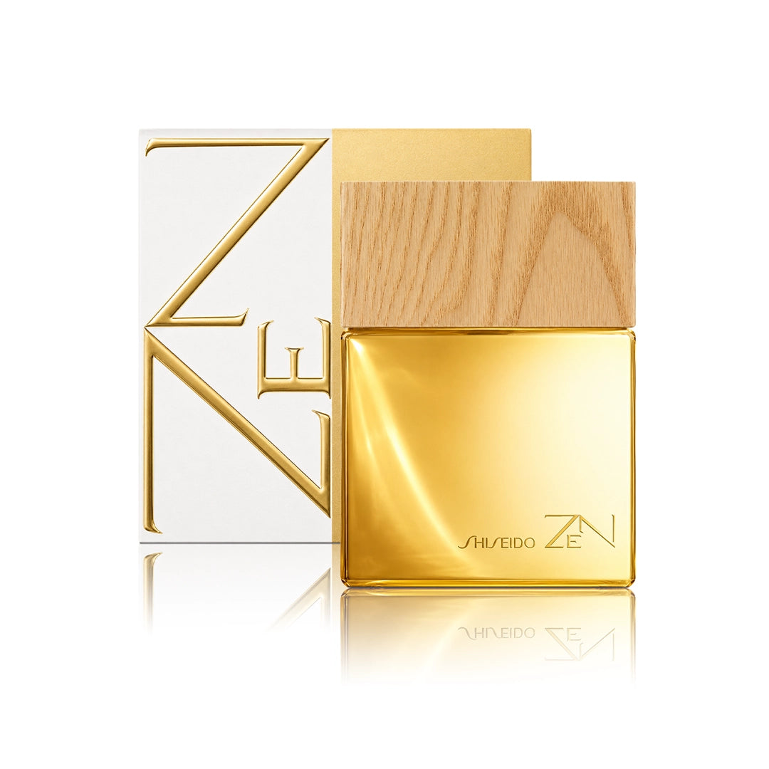 Shiseido Zen Eau de Parfum 100 ml Flakon mit Originalverpackung auf weißem Hintergrund