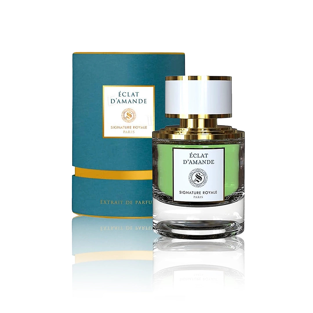 Signature Royale Éclat d’Amande Extrait de Parfum 50 ml Flakon mit Originalverpackung auf weißem Hintergrund