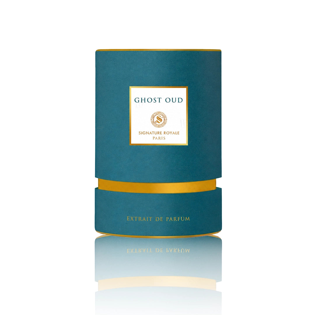 Signature Royale Ghost Oud Extrait de Parfum 50 ml Flakon mit Originalverpackung auf weißem Hintergrund nur box