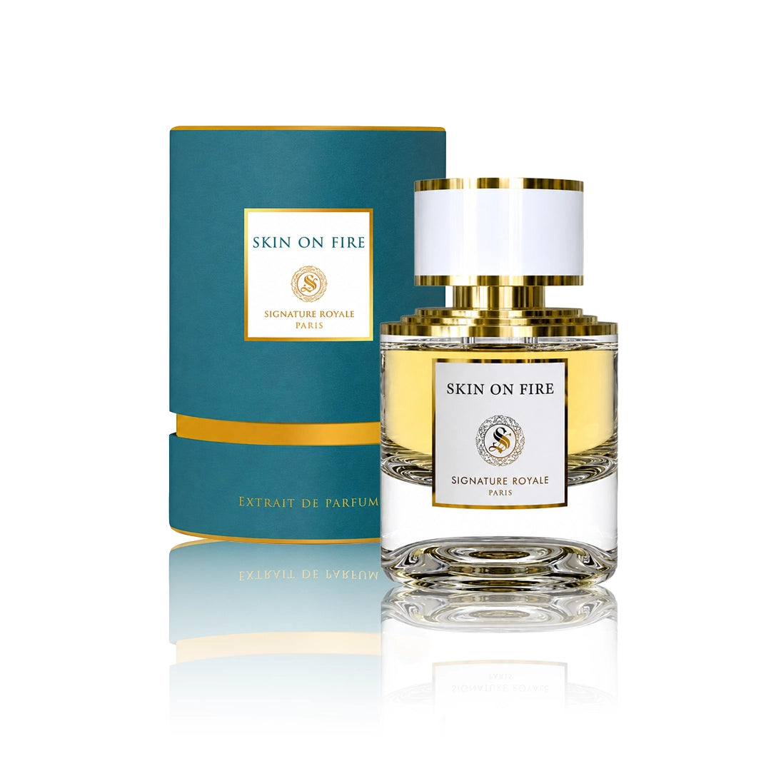 Signature Royale Skin On Fire Extrait de Parfum 50 ml Flakon mit Originalverpackung auf weißem Hintergrund