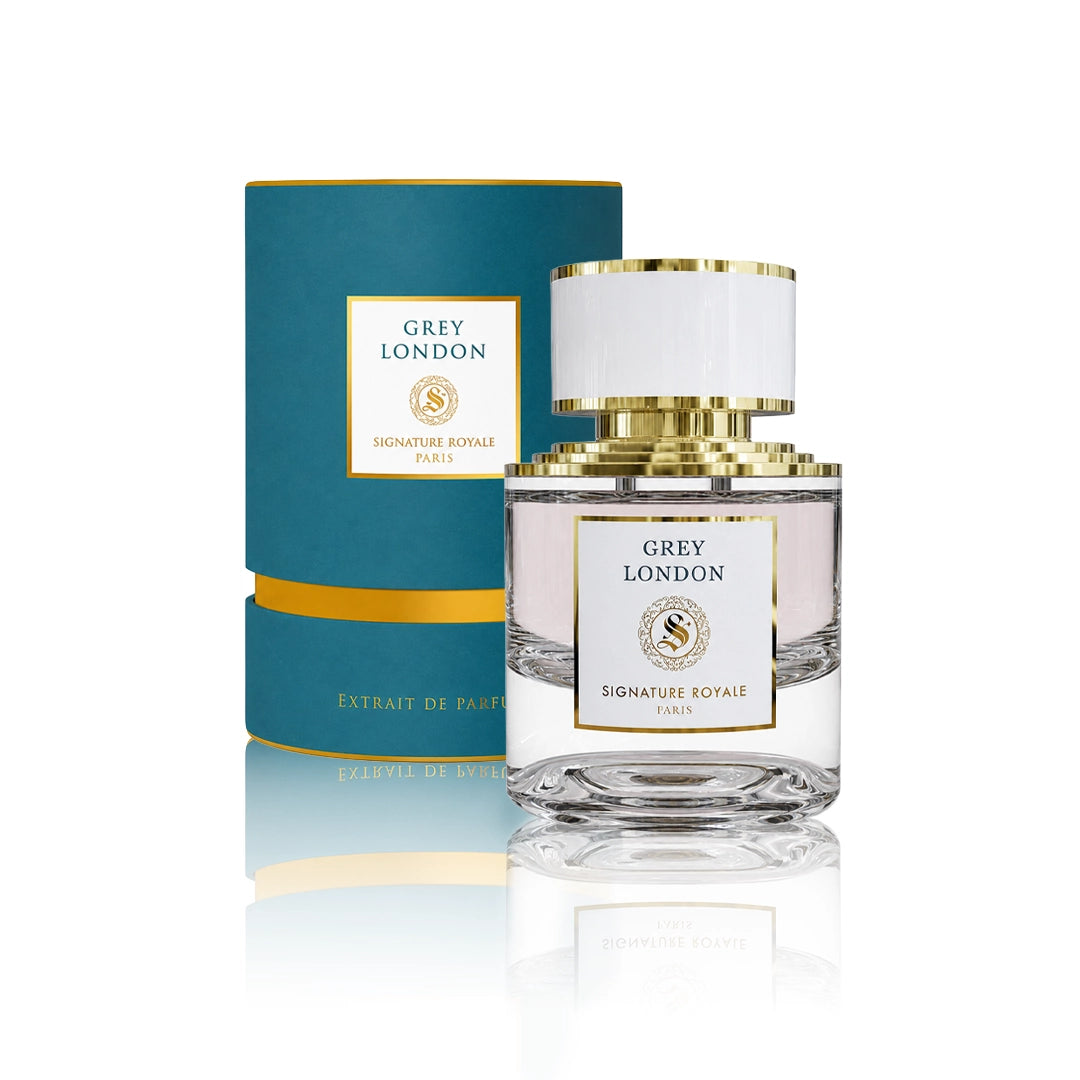 Signature Royale Grey London Extrait de Parfum 50 ml Flakon mit Originalverpackung auf weißem Hintergrund