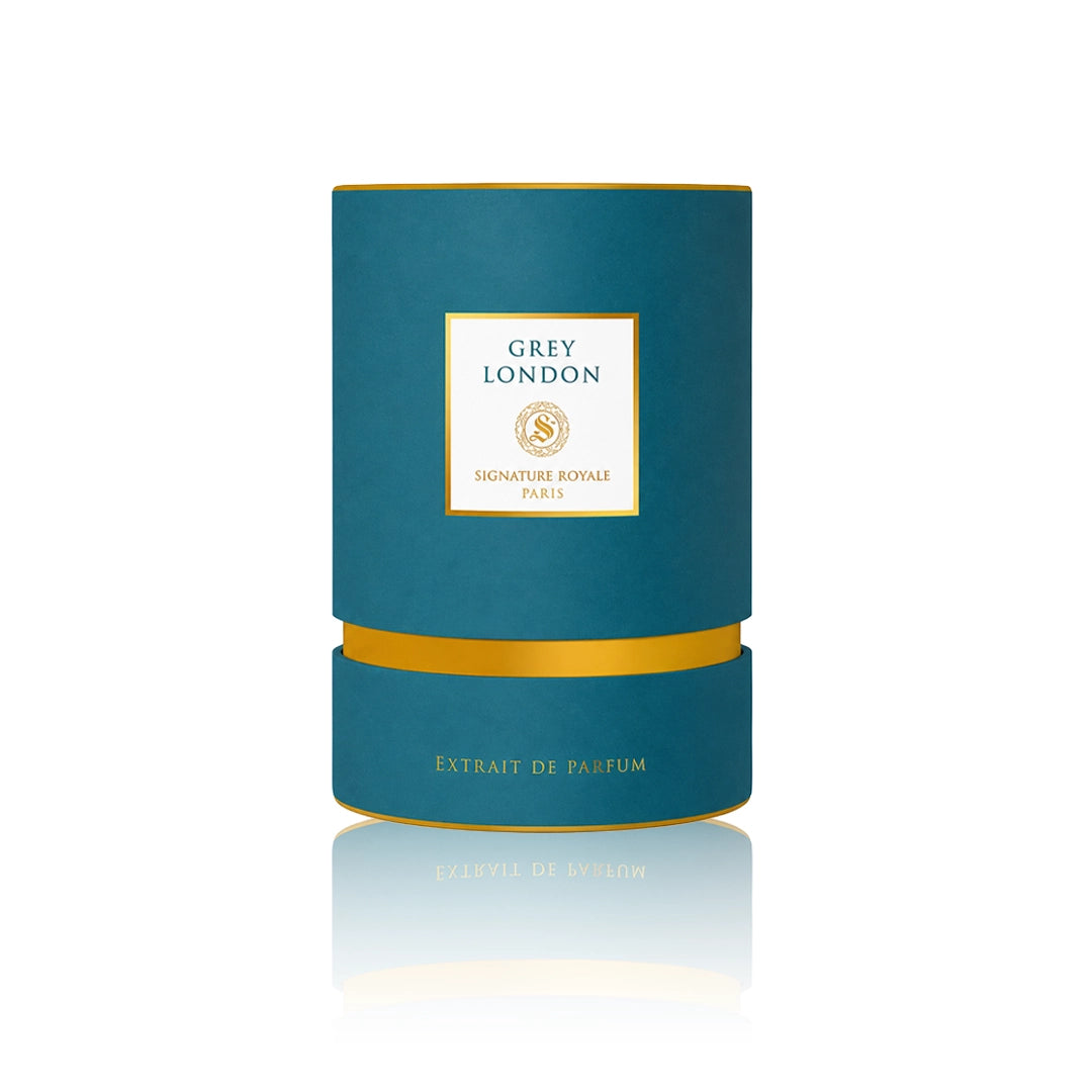Signature Royale Grey London Extrait de Parfum 50 ml Flakon mit Originalverpackung auf weißem Hintergrund nur box