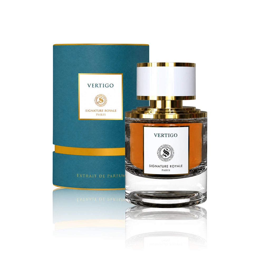 Signature Royale Vertigo Extrait de Parfum 50 ml Flakon mit Originalverpackung auf weißem Hintergrund