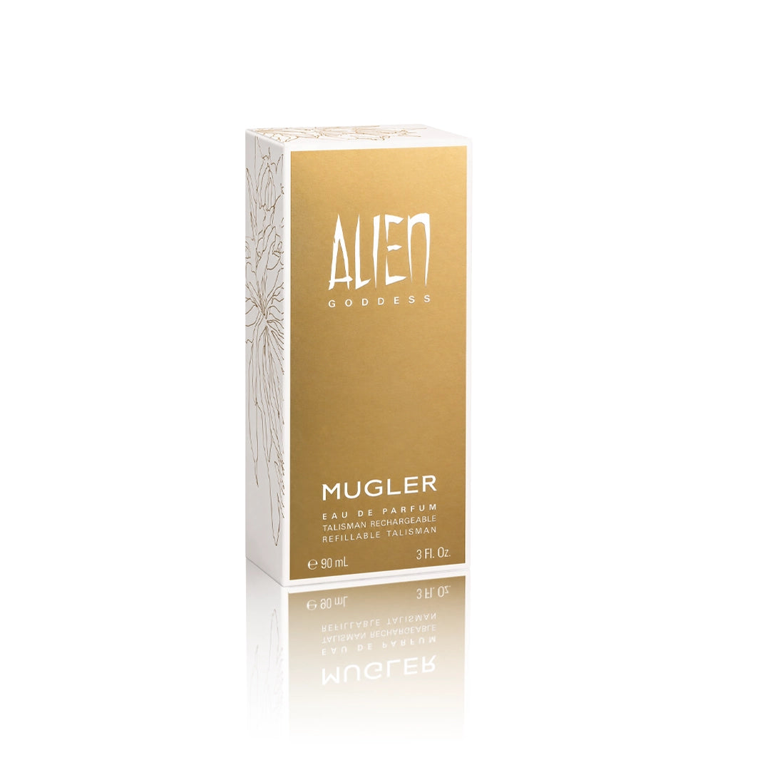 Thierry Mugler Alien Goddess Eau de Parfum 90 ml mit Originalverpackung auf weißem Hintergrund