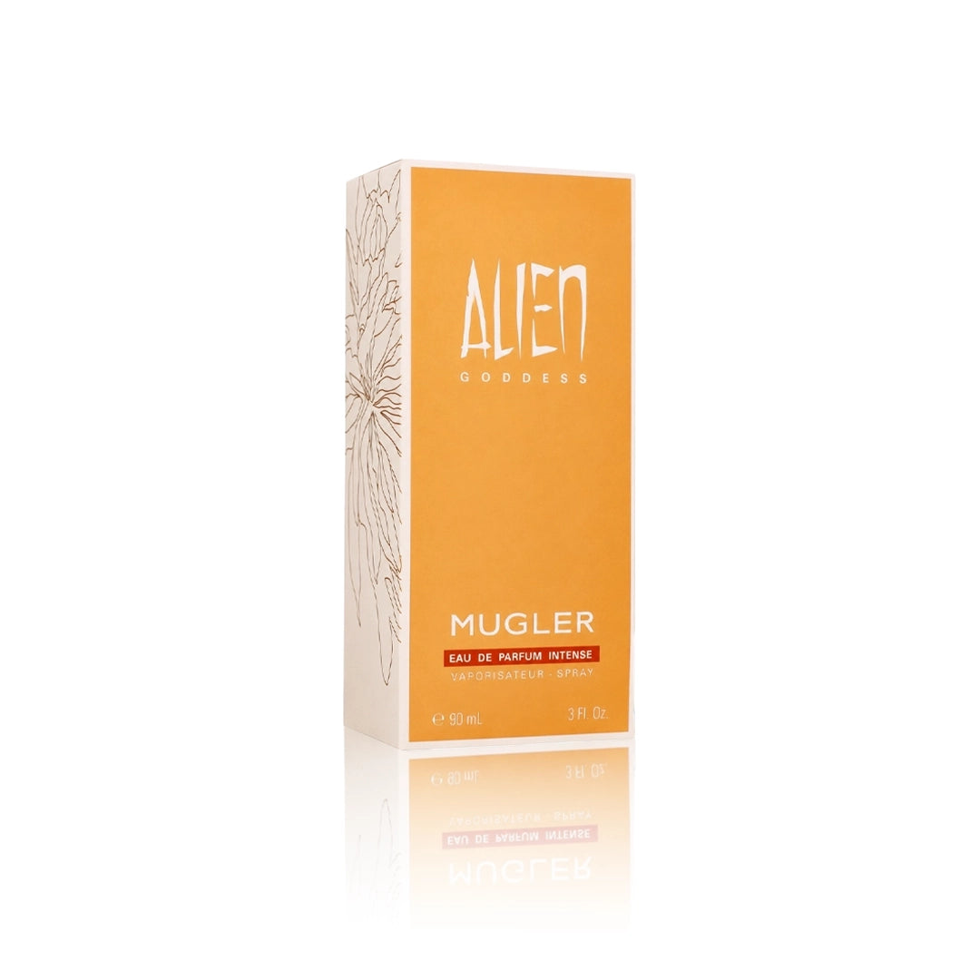 Thierry Mugler Alien Goddess Intense Eau de Parfum 90 mll mit Originalverpackung auf weißem Hintergrund