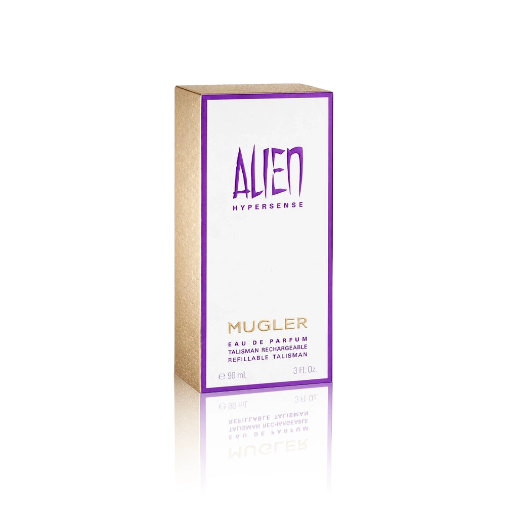 Thierry Mugler Alien Hypersense Eau de Parfum 90 ml mit Originalverpackung auf weißem Hintergrund