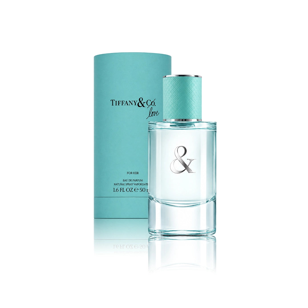 Tiffany & Co. Tiffany & Love for Her Eau de Parfum Spray 50 ml Flakon mit Originalverpackung auf weißem Hintergrund