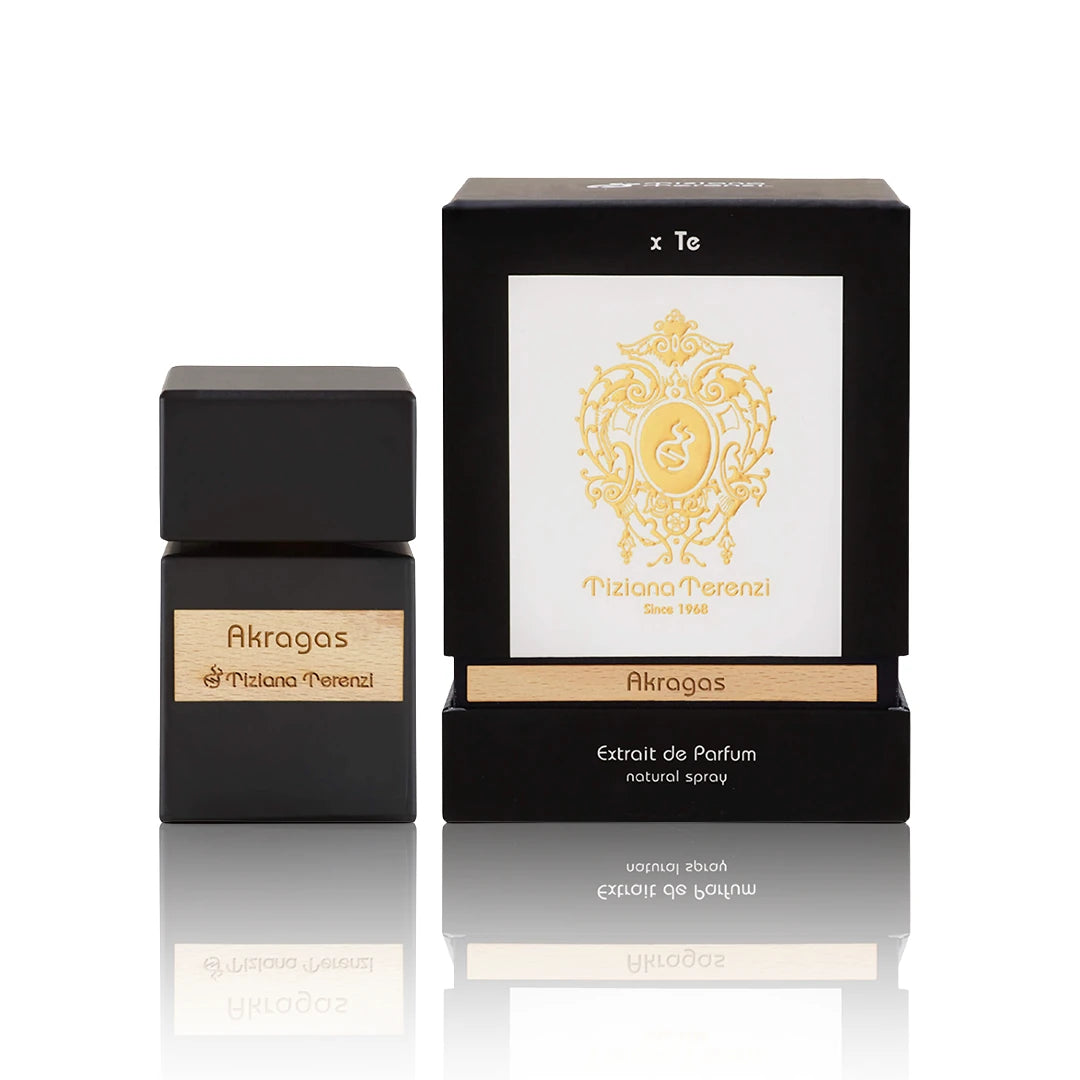 Tiziana Terenzi Akragas Extrait de Parfum 100 ml Flakon mit Originalverpackung auf weißem Hintergrund