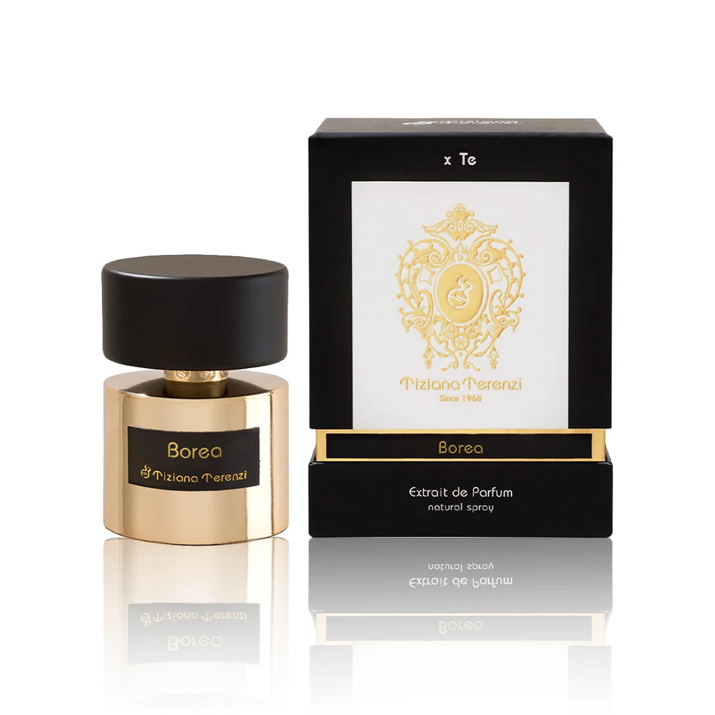 Tiziana Terenzi Borea Extrait de Parfum 100 ml Flakon mit Originalverpackung auf weißem Hintergrund