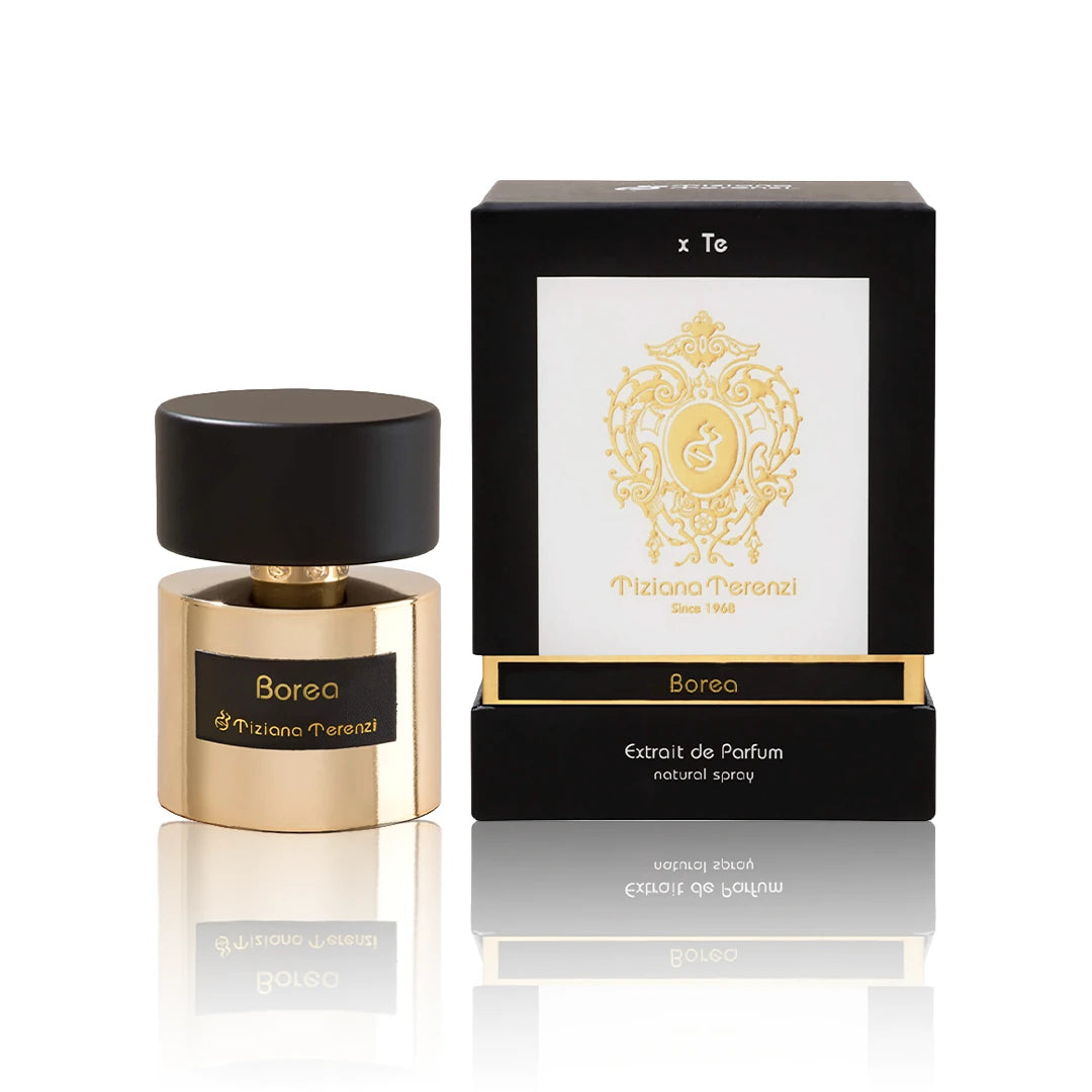 Tiziana Terenzi Borea Extrait de Parfum 100 ml Flakon mit Originalverpackung auf weißem Hintergrund