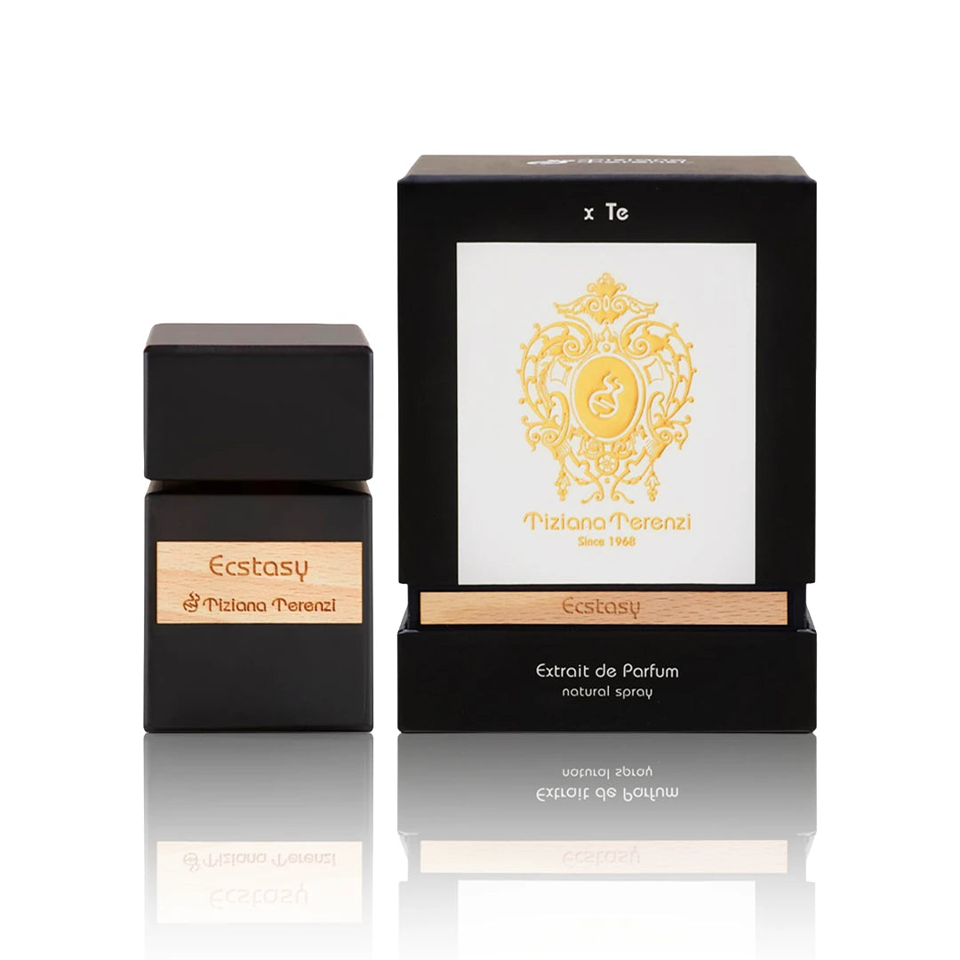 Tiziana Terenzi Ecstasy Extrait de Parfum 100 ml Flakon mit Originalverpackung auf weißem Hintergrund