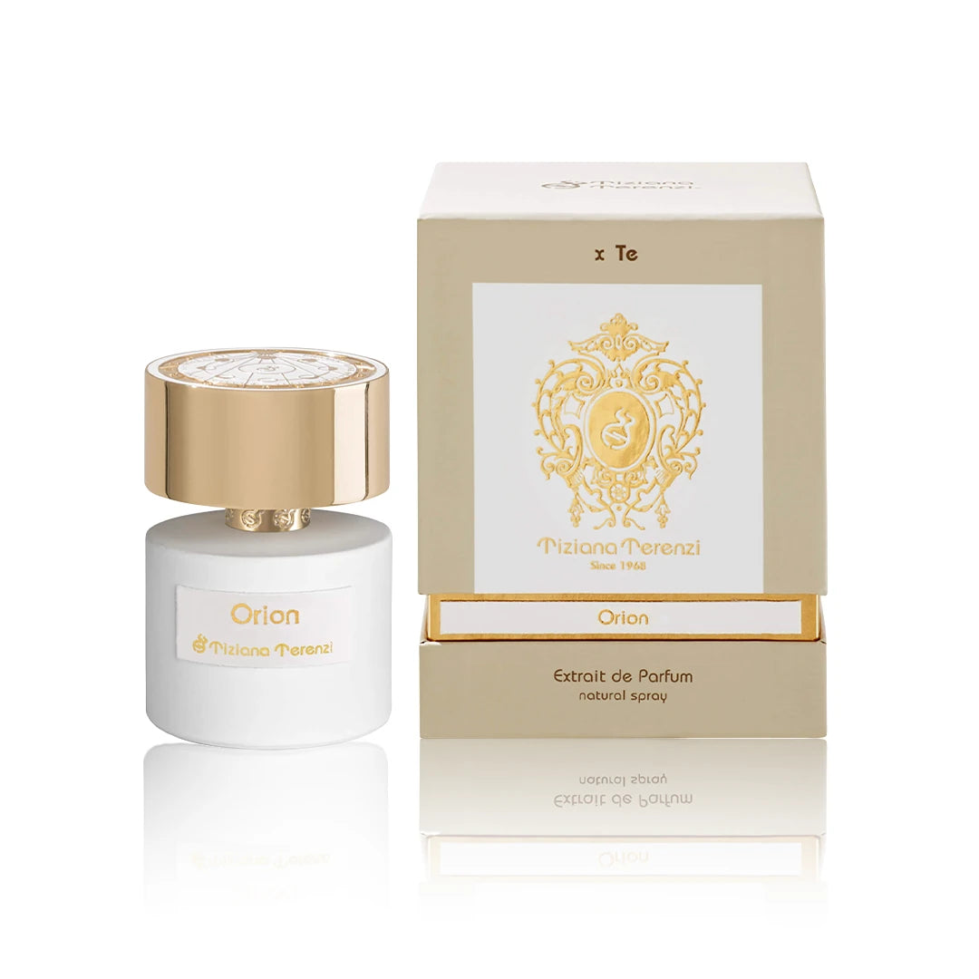 Tiziana Terenzi Orion Extrait de Parfum 100 ml Flakon mit Originalverpackung auf weißem Hintergrund