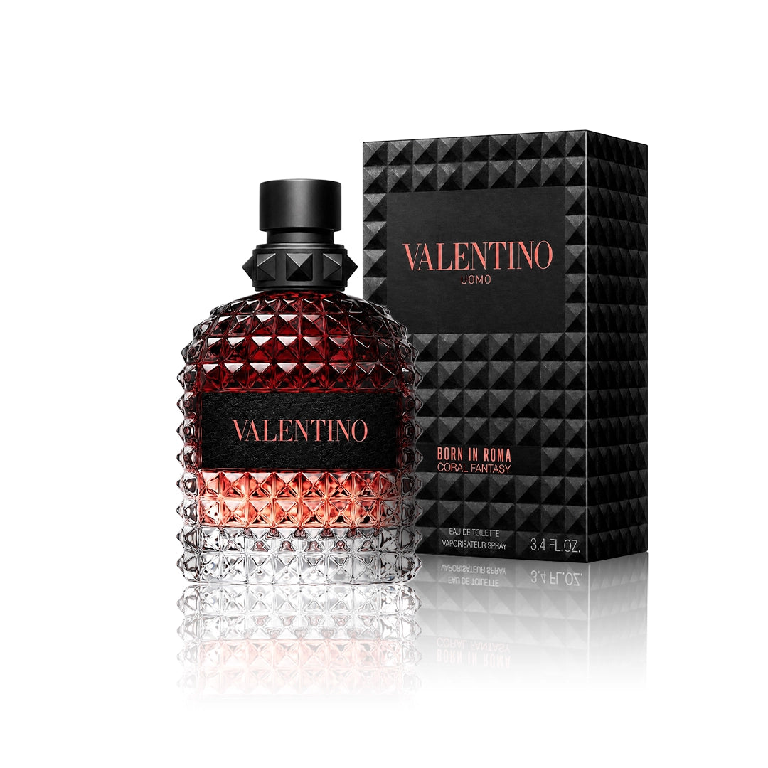 Valentino Uomo Born in Roma Coral Fantasy Eau de Toilette 100 ml Flakon mit Originalverpackung auf weißem Hintergrund