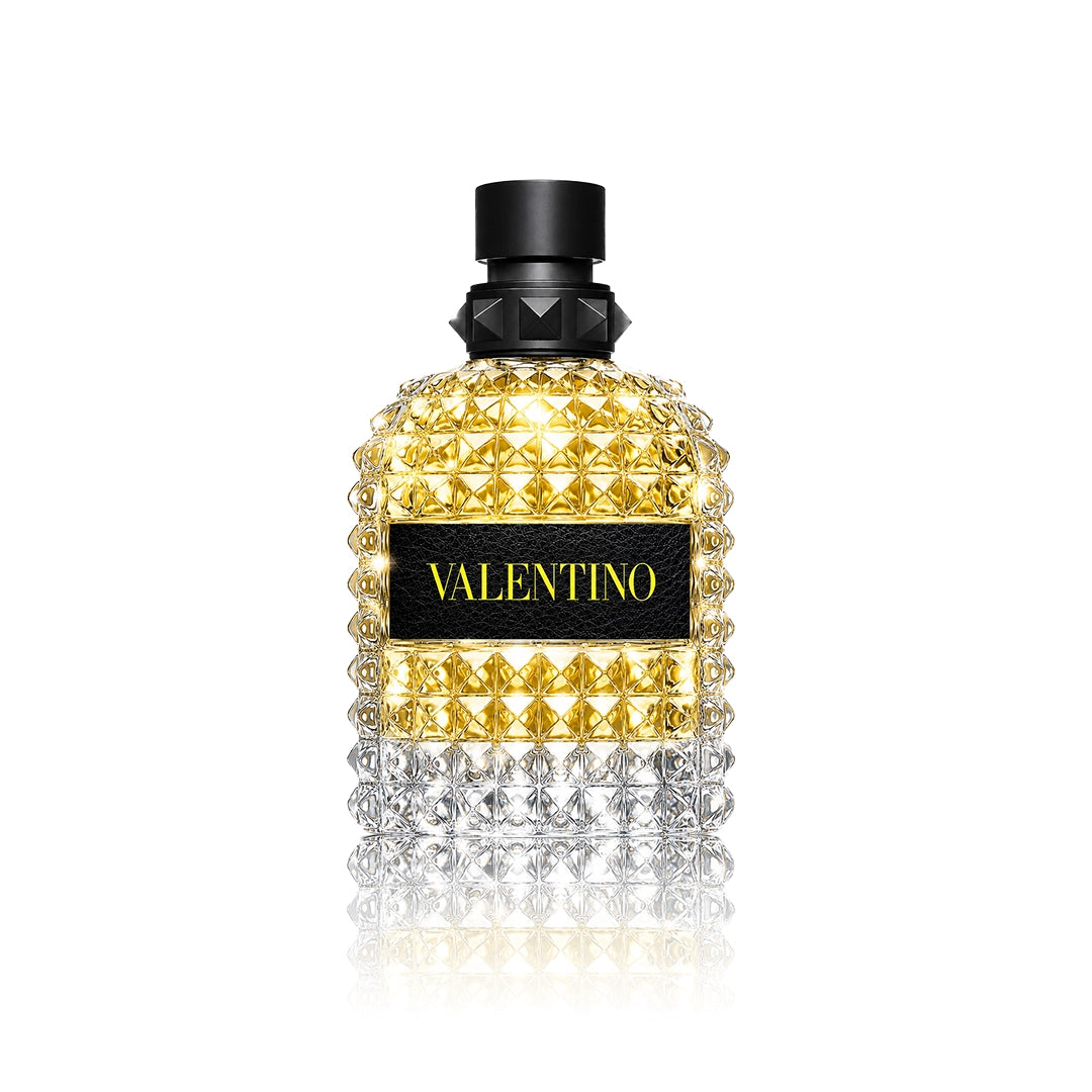 Valentino Uomo Born in Roma Yellow Dream Eau de Toilette 100 ml Flakon auf weißem Hintergrund