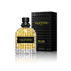Valentino Uomo Born in Roma Yellow Dream Eau de Toilette 100 ml Flakon mit Originalverpackung auf weißem Hintergrund