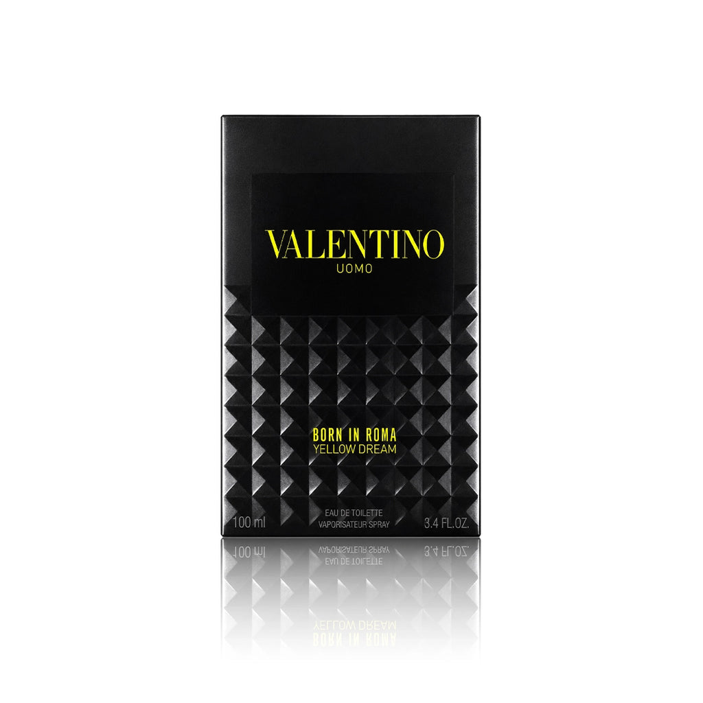 Valentino Uomo Born in Roma Yellow Dream Eau de Toilette 100 ml mit Originalverpackung auf weißem Hintergrund