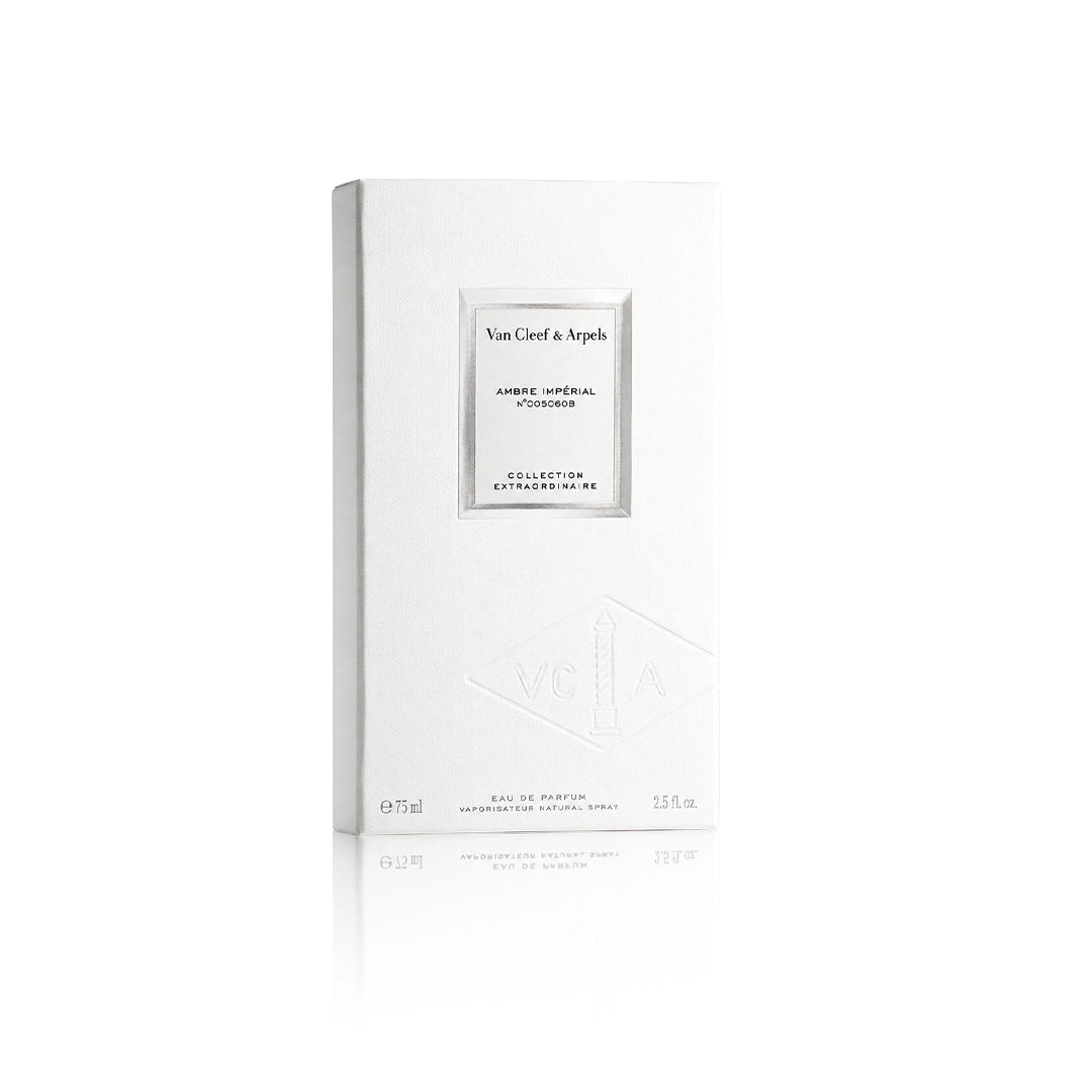 Van Cleef & Arpels Ambre Impérial Collection Extraordinaire Eau de Parfum 75 ml mit Originalverpackung auf weißem Hintergrund