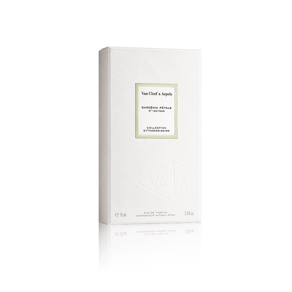 Van Cleef & Arpels Gardénia Pétale Collection Extraordinaire Eau de Parfum 75 ml mit Originalverpackung auf weißem Hintergrund
