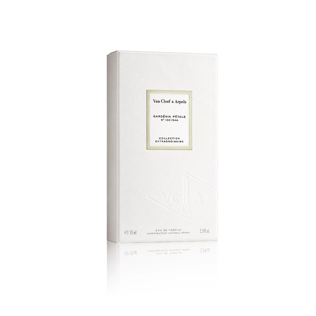 Van Cleef & Arpels Gardénia Pétale Collection Extraordinaire Eau de Parfum 75 ml mit Originalverpackung auf weißem Hintergrund