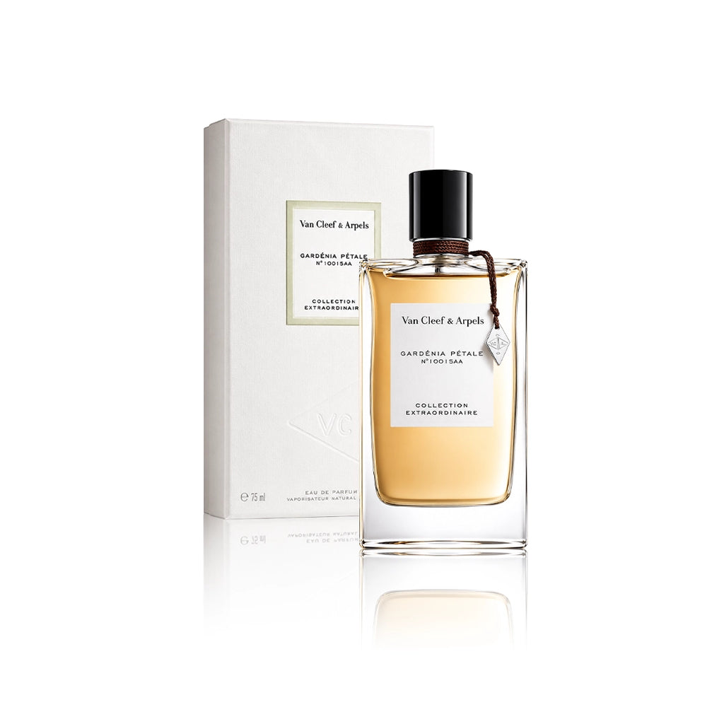 Van Cleef & Arpels Gardénia Pétale Collection Extraordinaire Eau de Parfum 75 ml Flakon mit Originalverpackung auf weißem Hintergrund
