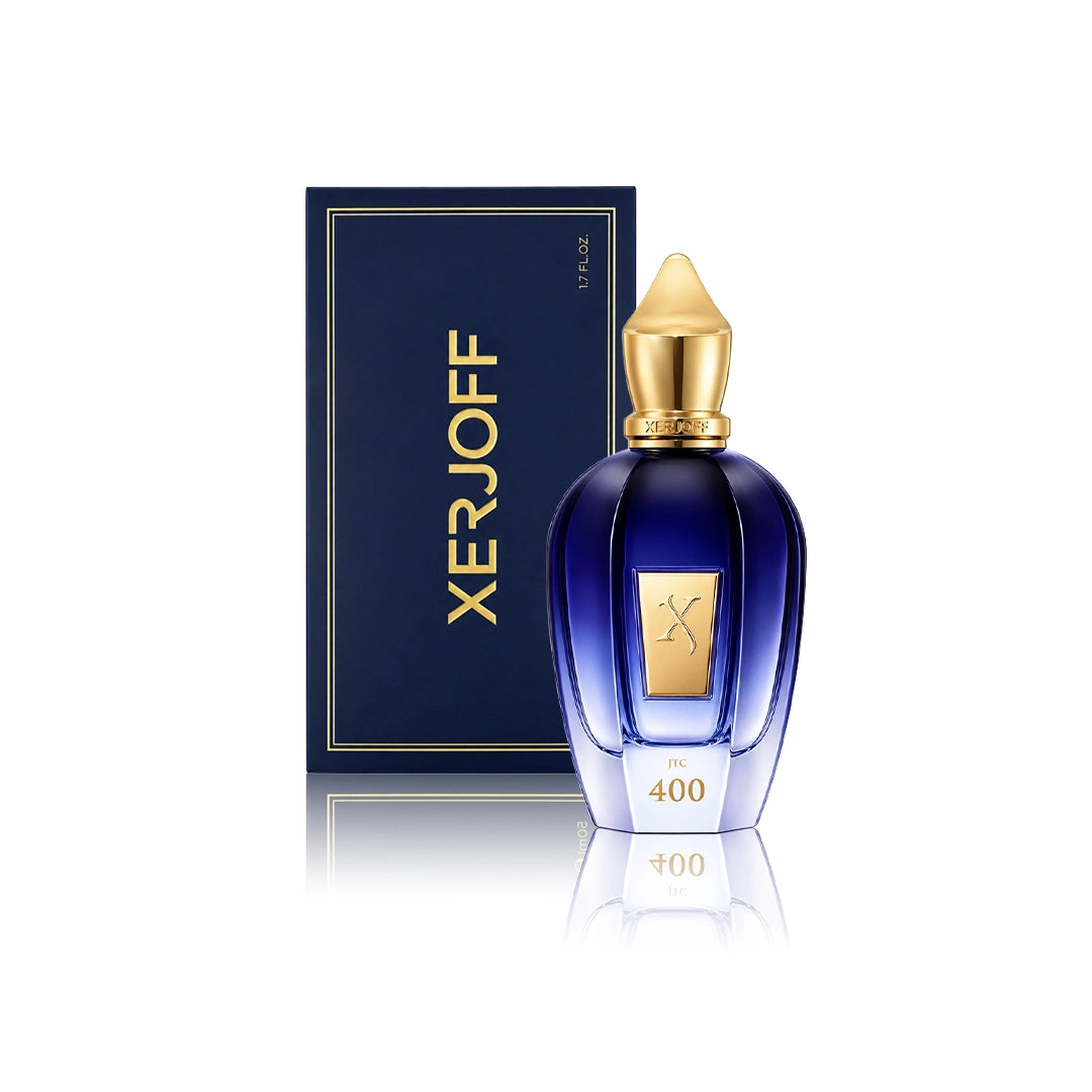 Xerjoff JTC 400 Eau de Parfum 50 ml Flakon mit Originalverpackung auf weißem Hintergrund