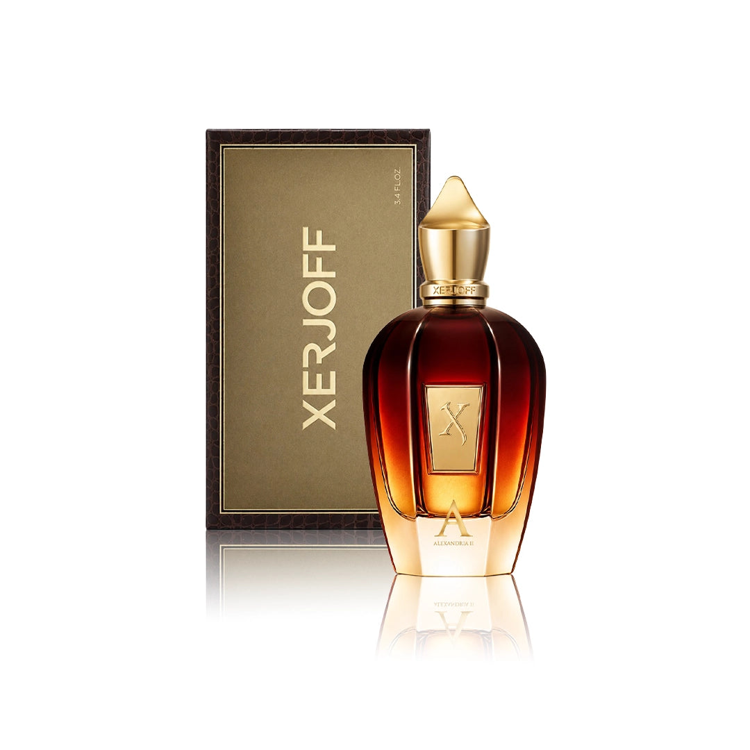 Xerjoff Alexandria II Eau de Parfum 100 ml Flakon mit Originalverpackung auf weißem Hintergrund
