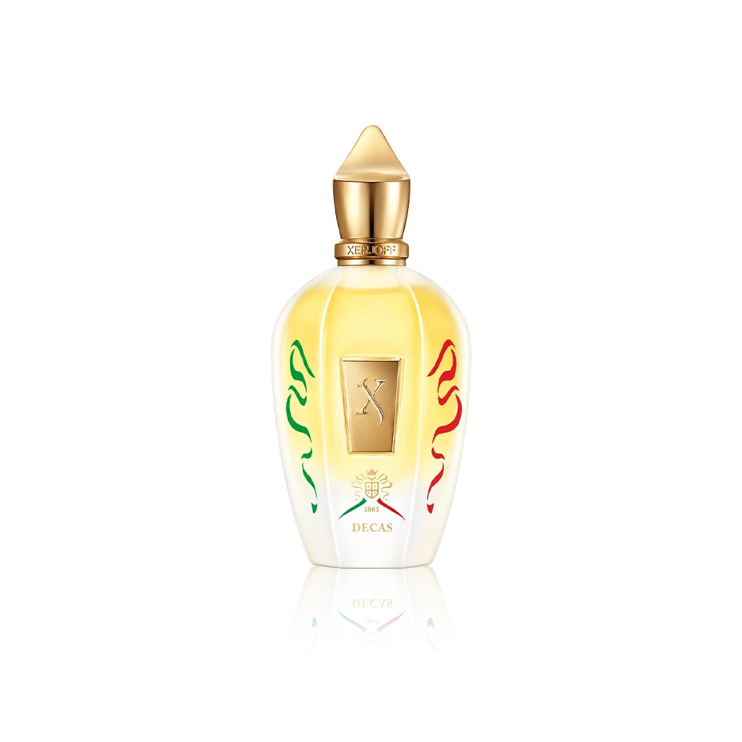 Xerjoff Decas Eau de Parfum 100 ml Flakon auf weißem Hintergrund