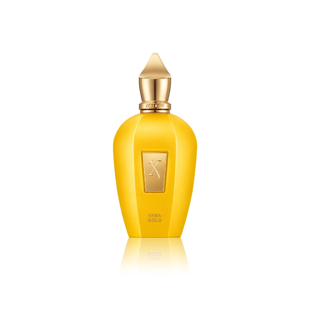 Xerjoff Vibe Erba Gold Eau de Parfum 100 ml Flakon auf weißem Hintergrund