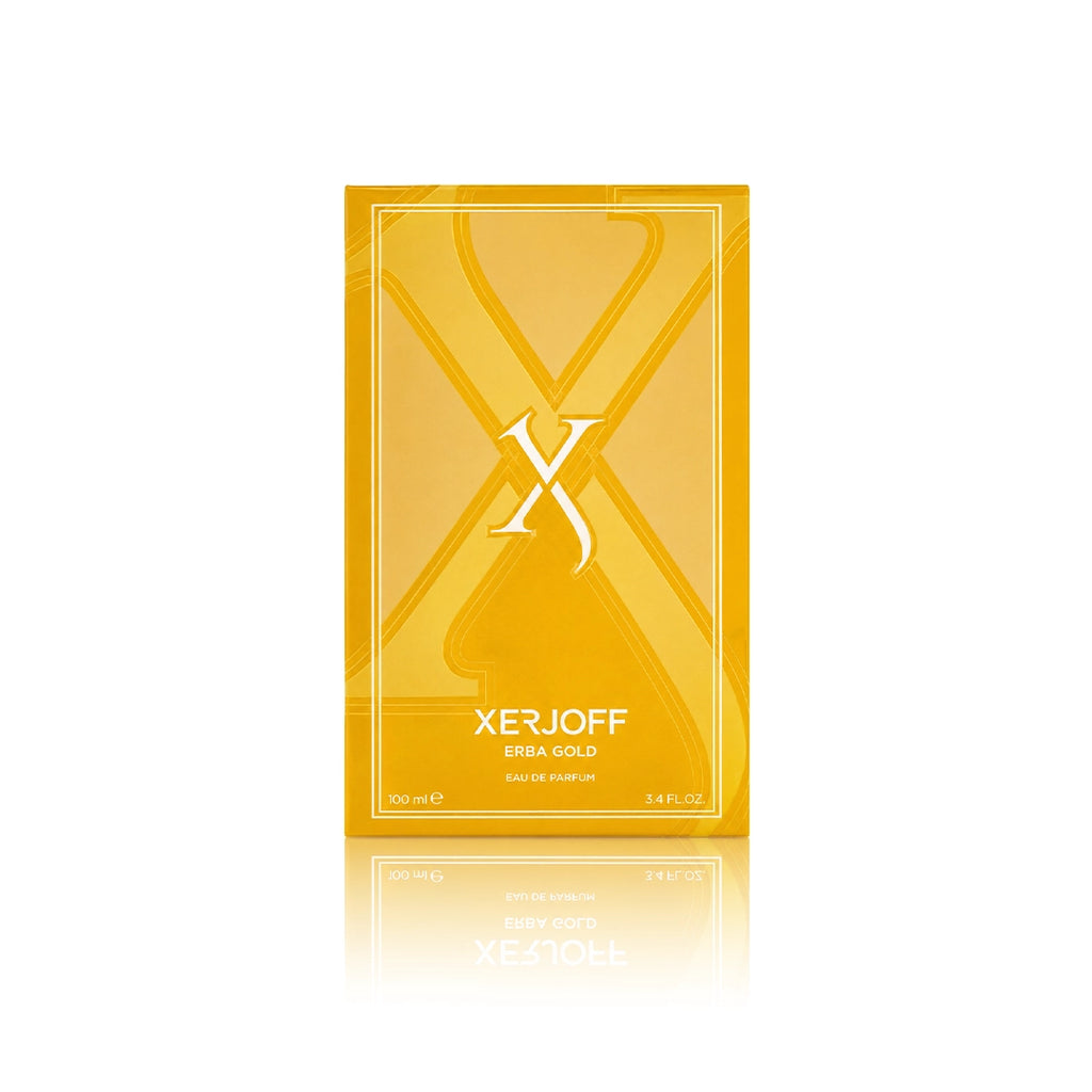 Xerjoff Vibe Erba Gold Eau de Parfum 100 ml mit Originalverpackung auf weißem Hintergrund