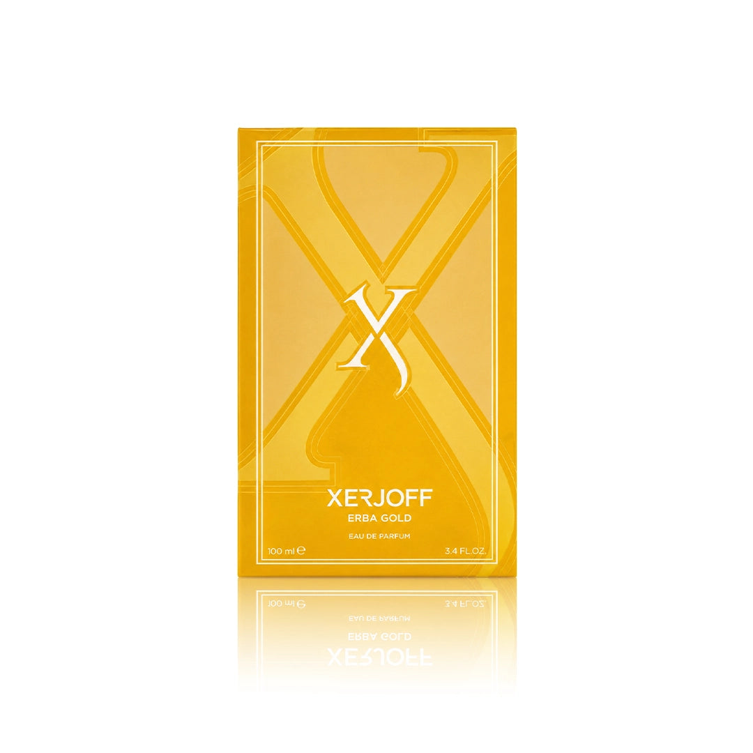 Xerjoff Vibe Erba Gold Eau de Parfum 100 ml mit Originalverpackung auf weißem Hintergrund