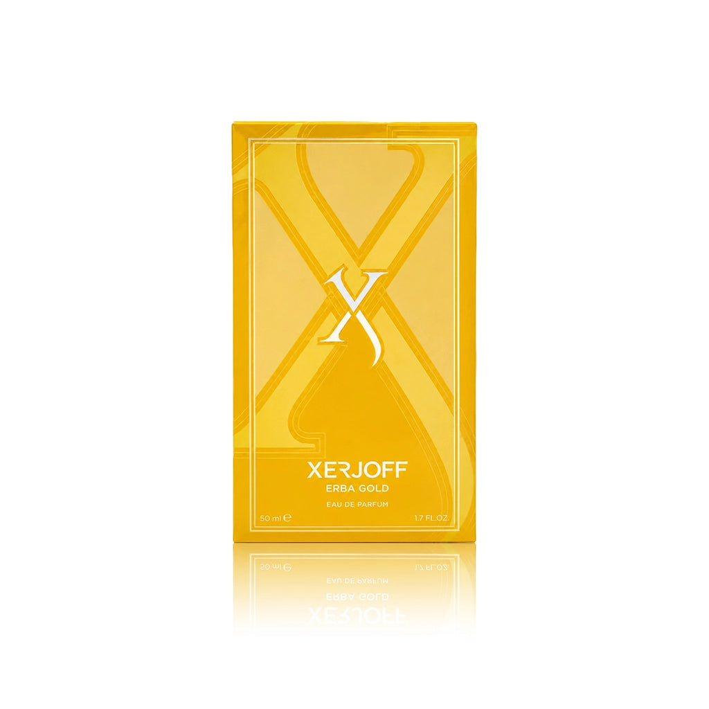 Xerjoff Vibe Erba Gold Eau de Parfum 100 ml mit Originalverpackung auf weißem Hintergrund