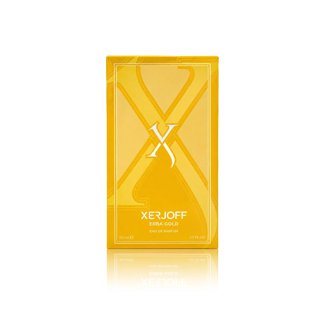 Xerjoff Vibe Erba Gold Eau de Parfum 100 ml mit Originalverpackung auf weißem Hintergrund