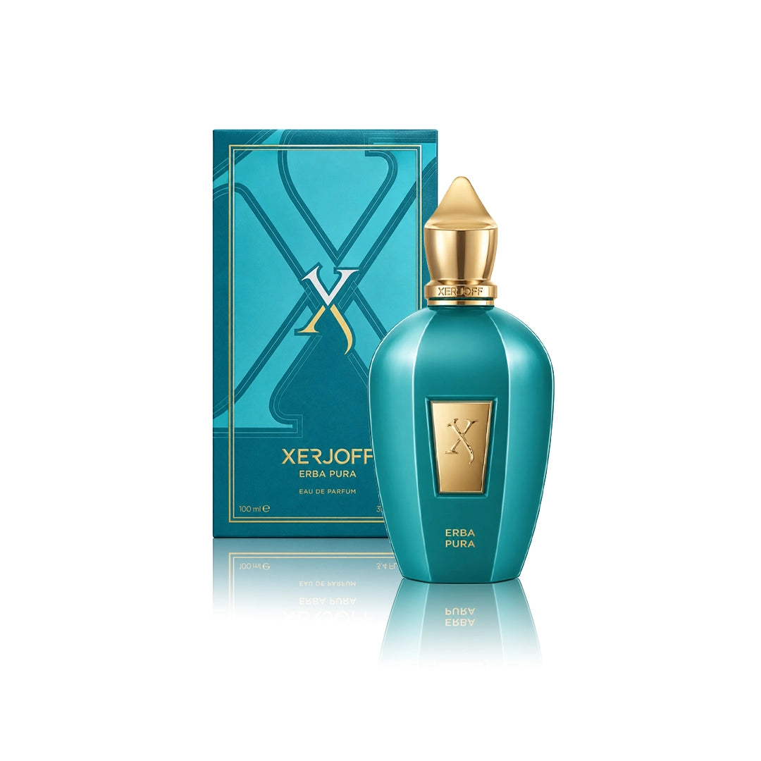 Xerjoff Erba Pura Eau de Parfum 100 ml Flakon mit Originalverpackung auf weißem Hintergrund