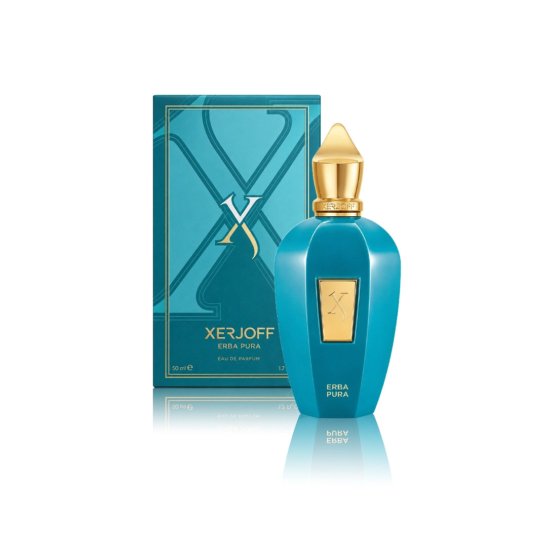 Xerjoff Erba Pura Eau de Parfum 50 ml Flakon mit Originalverpackung auf weißem Hintergrund