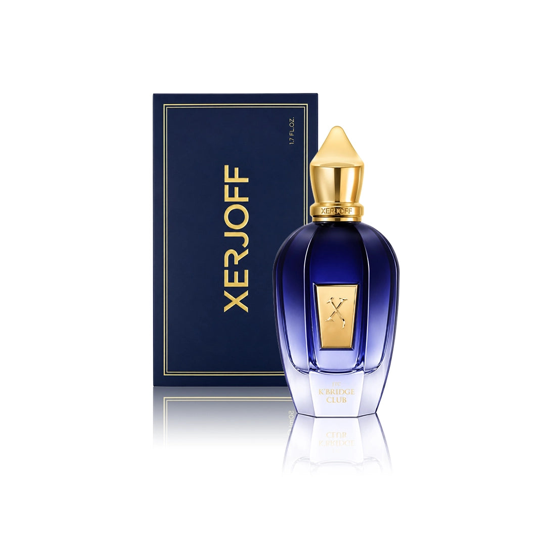 Xerjoff K’Bridge Club Eau de Parfum 50 ml Flakon mit Originalverpackung auf weißem Hintergrund