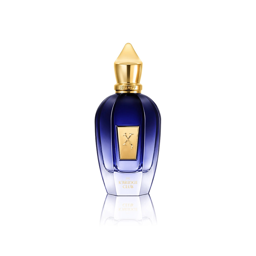 Xerjoff K’Bridge Club Eau de Parfum 50 ml Flakon auf weißem Hintergrund