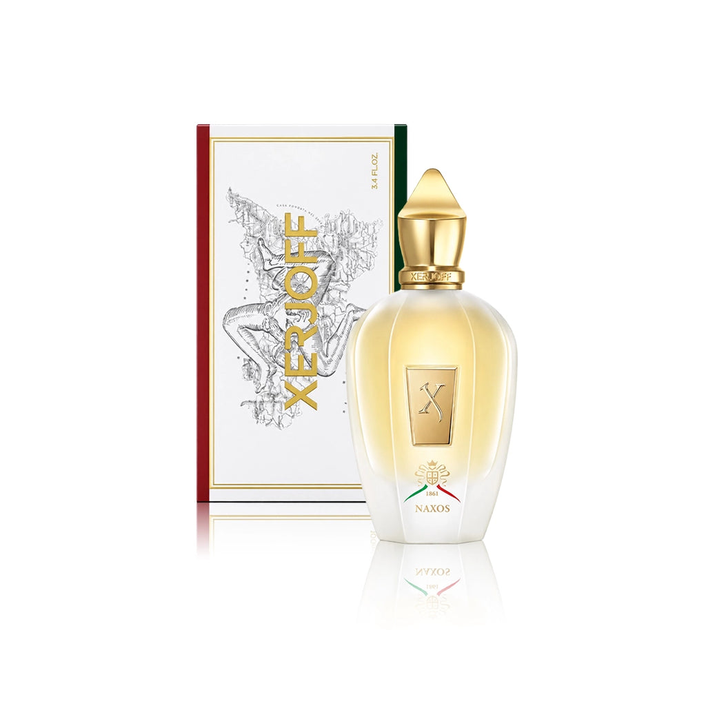 Xerjoff Naxos Eau de Parfum 100 ml Flakon mit Originalverpackung auf weißem Hintergrund