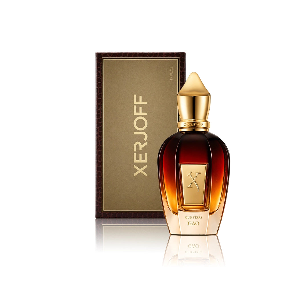 Xerjoff Oud Stars Gao Eau de Parfum 50 ml Flakon mit Originalverpackung auf weißem Hintergrund